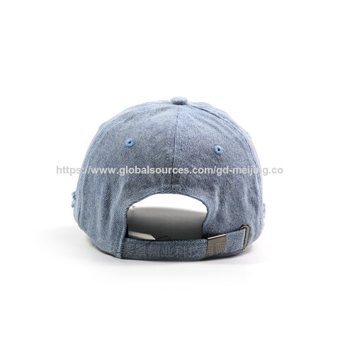 Baseballkappe aus verwaschenem Denim mit individuellem Sticklogo, lässige Dad Hat, breiter, gebogener Schirm, 6-Panel-Kappe