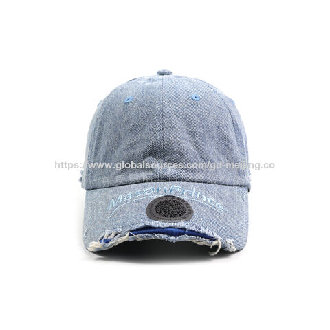 Baseballkappe aus verwaschenem Denim mit individuellem Sticklogo, lässige Dad Hat, breiter, gebogener Schirm, 6-Panel-Kappe