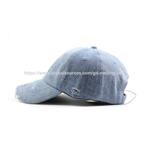 Baseballkappe aus verwaschenem Denim mit individuellem Sticklogo, lässige Dad Hat, breiter, gebogener Schirm, 6-Panel-Kappe