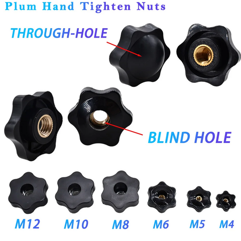 Tuerca de mariposa Torx de apriete manual en blanco y negro, perilla de sujeción, manija, tuercas de estrella mecánicas manuales M4 M5 M6 M8 M10 M12