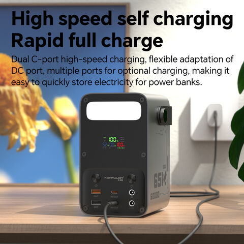 KONFULON Original Power Bank de Alta Capacidade 60000mAh PD 65W & QC3.0 22.5W Carregamento Rápido Power Bank Com Lanterna para Telefone e Laptop