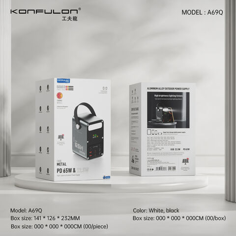 KONFULON Original Power Bank de Alta Capacidade 60000mAh PD 65W & QC3.0 22.5W Carregamento Rápido Power Bank Com Lanterna para Telefone e Laptop