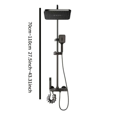 Système de douche à touches de piano à quatre faces avec pomme de tête de pluie, jet monté sur siège et douche à main - Commande thermostatique murale