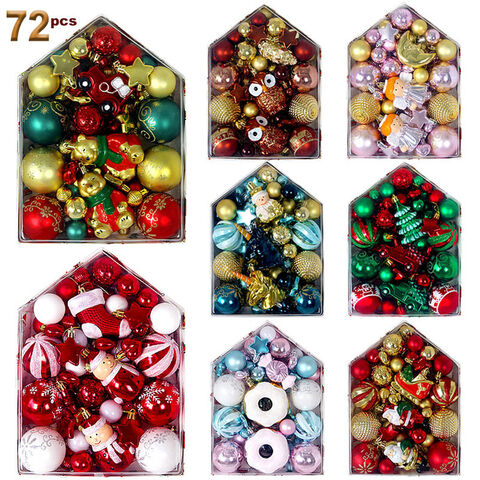 Bola Natal Baru 72 Pcs Kotak Berwarna Alien Liontin Bola Bundar Dekorasi Natal Dicat Set Bola Dekoratif Elektroplating