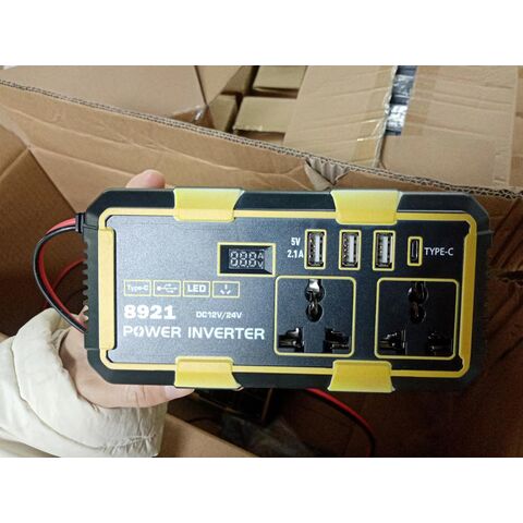 Inversor de corriente OEM DC12V/24V a 220V, 200W/300W/500W, con pinzas de batería para baterías de 12V y 24V. Enchufe universal, Type-C, USB.