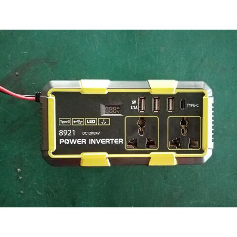Inversor de corriente OEM DC12V/24V a 220V, 200W/300W/500W, con pinzas de batería para baterías de 12V y 24V. Enchufe universal, Type-C, USB.