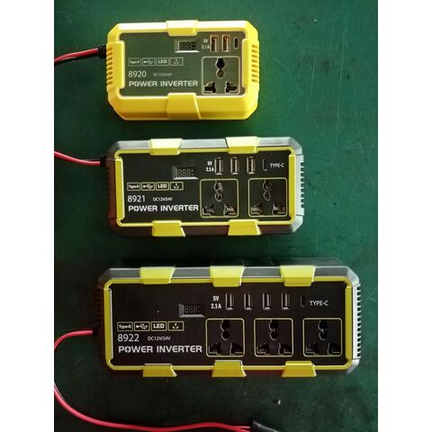 Inversor de corriente OEM DC12V/24V a 220V, 200W/300W/500W, con pinzas de batería para baterías de 12V y 24V. Enchufe universal, Type-C, USB.