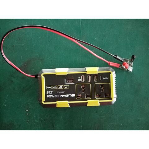 Inversor de corriente OEM DC12V/24V a 220V, 200W/300W/500W, con pinzas de batería para baterías de 12V y 24V. Enchufe universal, Type-C, USB.