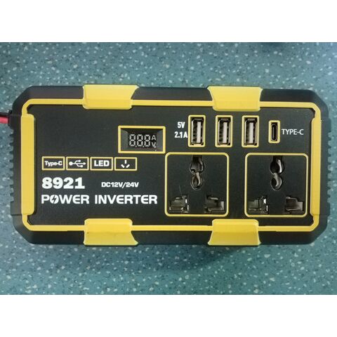 Inversor de corriente OEM DC12V/24V a 220V, 200W/300W/500W, con pinzas de batería para baterías de 12V y 24V. Enchufe universal, Type-C, USB.