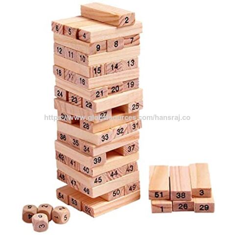 Tumbling Tower ist ein Geschicklichkeitsspiel, bei dem ein Turm aus 48 Holzblöcken gebaut wird