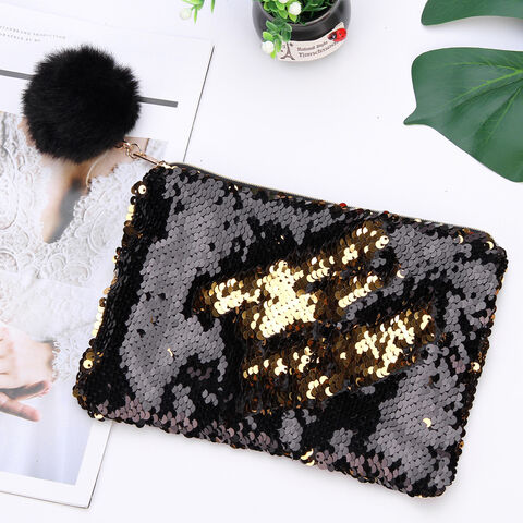Gold zipper ployster cosmetic bag creative sequins zipper storage bag pencil bag