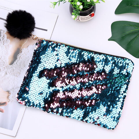 Gold zipper ployster cosmetic bag creative sequins zipper storage bag pencil bag