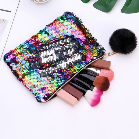 Gold zipper ployster cosmetic bag creative sequins zipper storage bag pencil bag
