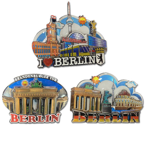 Aimants de réfrigérateur 3D personnalisés avec logo d'usine Berlin Allemagne Bois Feuille d'aluminium - Aimant souvenir en MDF