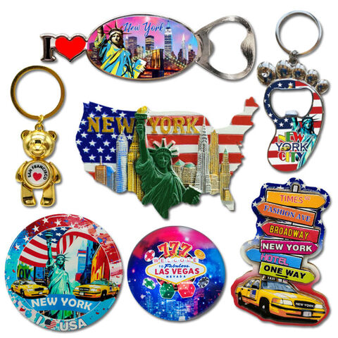 Porte-clés en résine avec logo personnalisé d'usine, aimant de réfrigérateur de voyage américain, articles cadeaux souvenirs de la ville américaine