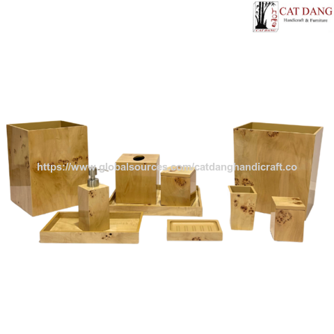 Fabricante do Vietname Preço de Atacado Personalizável Lixeira Retangular de MDF Folheada para Banheiro com Acabamento Brilhante OEM ODM