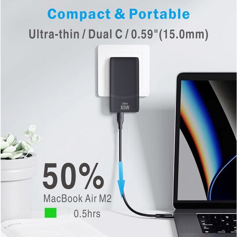 ODM & OEM 65W Slim Ladegerät 2* USB C Schnelllade-Wandladegerät für enge Räume verfügbar