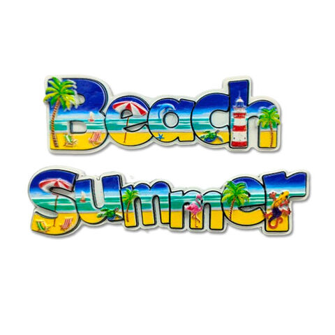 Aimant de réfrigérateur souvenir de plage avec logo personnalisé d'usine, impression 3D en résine, panneau de signalisation routière et sable en bouteille