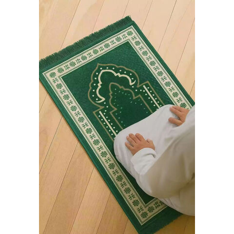 Juego de Alfombra de Oración Islámica Premium - Sajjadah Turca Hecha a Mano con Tasbih, Estera de Oración Gruesa Portátil Personalizada
