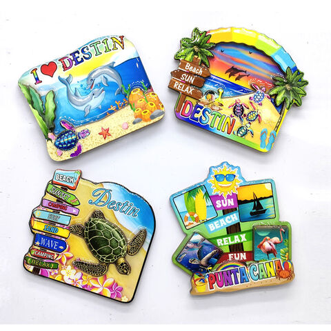 Aimants de réfrigérateur époxy MDF de plage souvenir touristique personnalisé Aimant en bois feuille