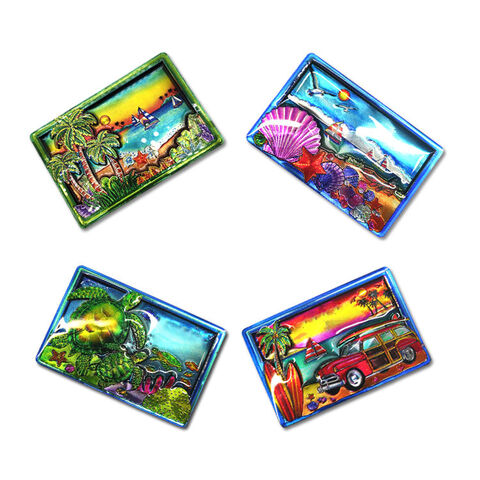 Aimants de réfrigérateur époxy MDF de plage souvenir touristique personnalisé Aimant en bois feuille