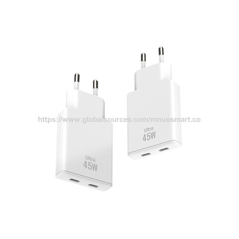 MNUO China Fabrik Lieferung Ultra-Slim 45W GaN PD Schnell-Wandladegerät, 2 USB EU-Stecker, CE-Zertifiziert, OEM/ODM Hersteller Direkt