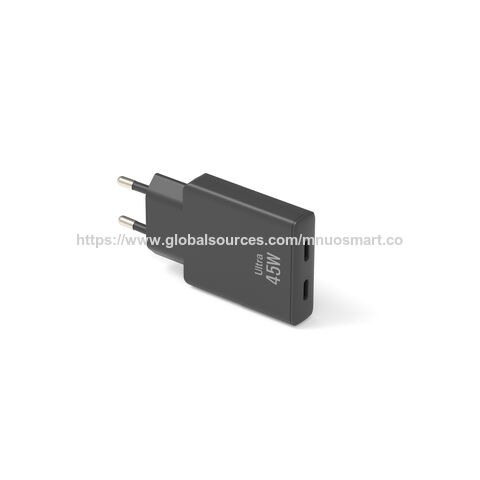 MNUO China Fabrik Lieferung Ultra-Slim 45W GaN PD Schnell-Wandladegerät, 2 USB EU-Stecker, CE-Zertifiziert, OEM/ODM Hersteller Direkt
