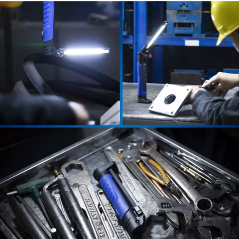 Luz de trabajo LED COB plegable recargable de 650 lúmenes, 4 modos, imán potente, lámpara de inspección portátil de aluminio para exteriores