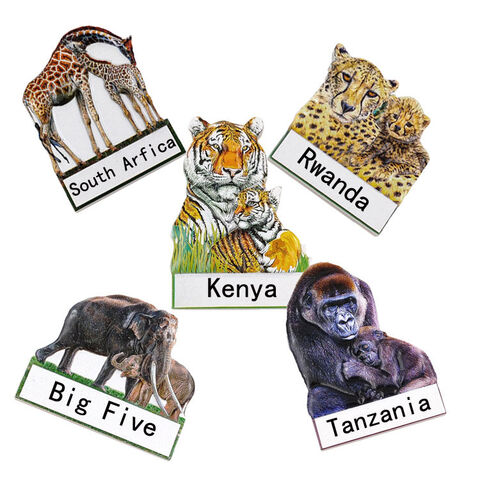 Impression de logo personnalisé Résine Afrique Afrique du Sud Big Five Souvenirs Cadeau Aimant de réfrigérateur Kenya