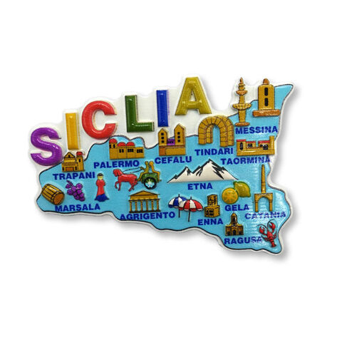 Aimant de réfrigérateur souvenir Sicile Italie en forme de carte en résine avec logo personnalisé