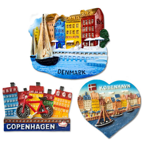 Aimant de réfrigérateur souvenir 3D personnalisé en résine représentant un bâtiment de Copenhague, Danemark