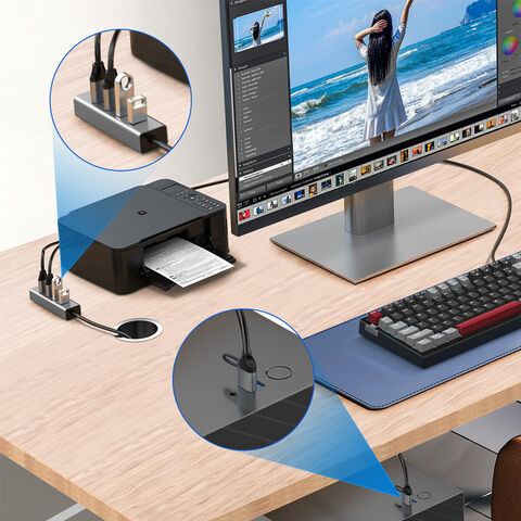 موزع USB 3.0 بواجهة مزدوجة، 4 منافذ مع كابل تمديد USB بطول 60 سم