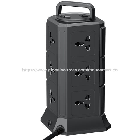 MNUO All-in-1 Schwerlast-Steckdosenleiste Turm für Indien mit integriertem Griff - 12 Universalsteckdosen, 5 USB-Anschlüsse