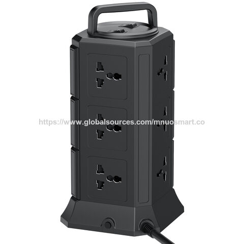 MNUO All-in-1 Schwerlast-Steckdosenleiste Turm für Indien mit integriertem Griff - 12 Universalsteckdosen, 5 USB-Anschlüsse