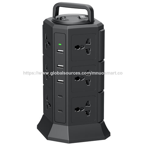 MNUO All-in-1 Schwerlast-Steckdosenleiste Turm für Indien mit integriertem Griff - 12 Universalsteckdosen, 5 USB-Anschlüsse