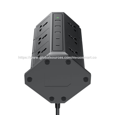 MNUO All-in-1 Schwerlast-Steckdosenleiste Turm für Indien mit integriertem Griff - 12 Universalsteckdosen, 5 USB-Anschlüsse
