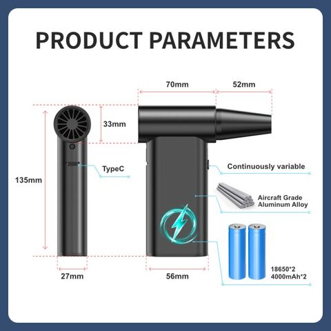 Mini soplador turbo jet, soplador turbo de 180000 rpm con ventilador de alta velocidad, soplador de aire recargable ajustable de 4 velocidades para PC, teclado