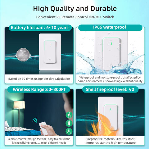Interrupteur RF 433MHz à Télécommande Tactile, Relais 10A, Protection Contre Les Surcharges, Étanche IP66 pour Chambre, Patio ou Garage