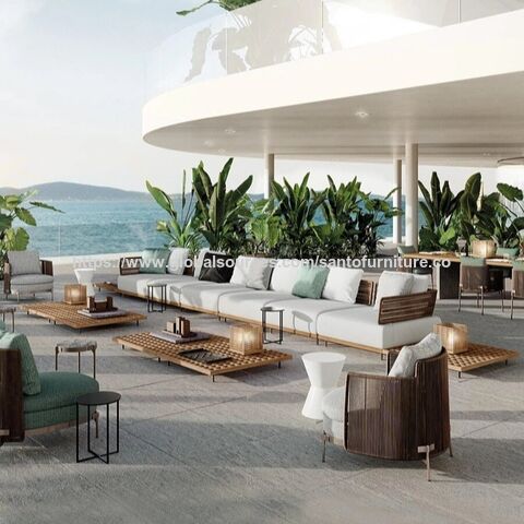 Preço de fábrica, móveis de exterior de luxo modernos de alta qualidade em metal e alumínio para villa, jardim, sofá de lazer