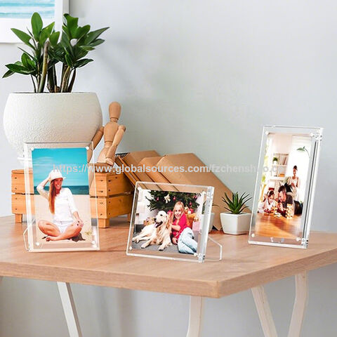 Cadre Photo en Métal Acrylique Autoportant avec Logo Personnalisable, Tailles 5x7 et 6x8, Sans Cadre pour Affichage de Bureau avec Aimant