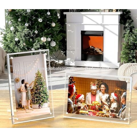 Cadre Photo en Métal Acrylique Autoportant avec Logo Personnalisable, Tailles 5x7 et 6x8, Sans Cadre pour Affichage de Bureau avec Aimant