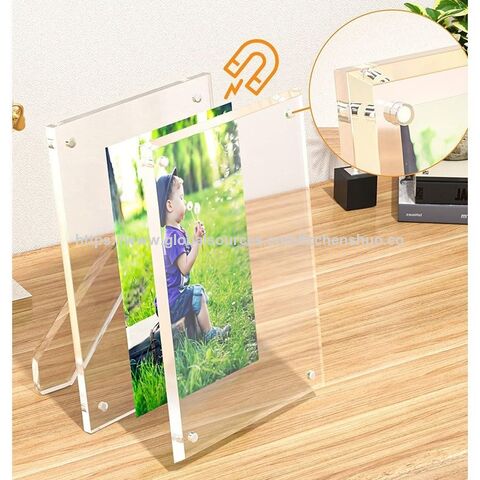 Cadre Photo en Métal Acrylique Autoportant avec Logo Personnalisable, Tailles 5x7 et 6x8, Sans Cadre pour Affichage de Bureau avec Aimant