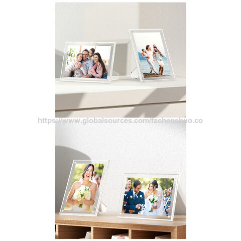 Cadre Photo en Métal Acrylique Autoportant avec Logo Personnalisable, Tailles 5x7 et 6x8, Sans Cadre pour Affichage de Bureau avec Aimant