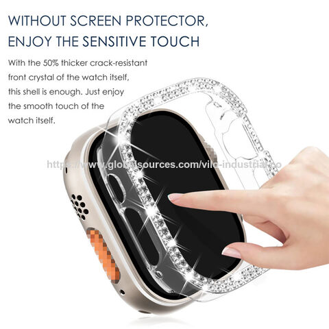 Capa de Diamantes para Apple Watch Band 49mm 42mm 38mm Bling Cristal Cobertura Total para iWatch Series 3 4 5 6 SE 7 8 Capa Protetora de PC