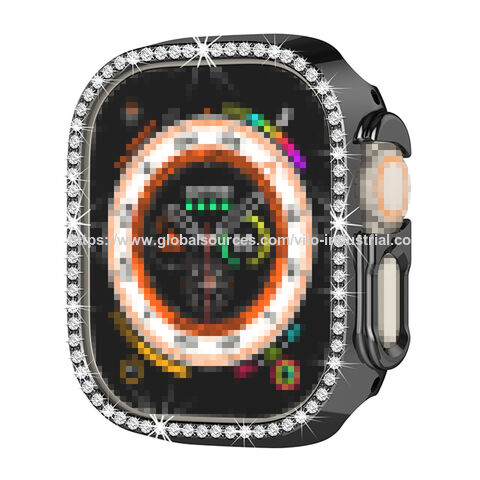 Capa de Diamantes para Apple Watch Band 49mm 42mm 38mm Bling Cristal Cobertura Total para iWatch Series 3 4 5 6 SE 7 8 Capa Protetora de PC