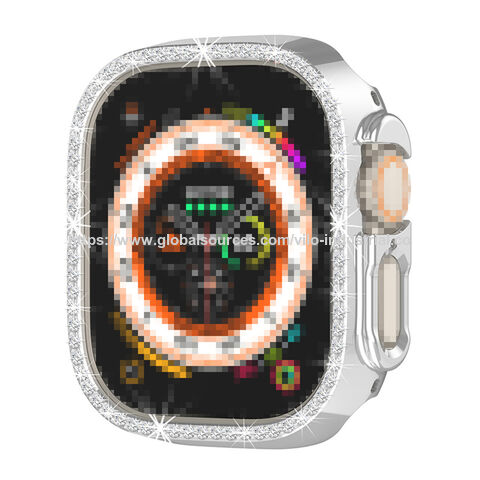 Capa de Diamantes para Apple Watch Band 49mm 42mm 38mm Bling Cristal Cobertura Total para iWatch Series 3 4 5 6 SE 7 8 Capa Protetora de PC