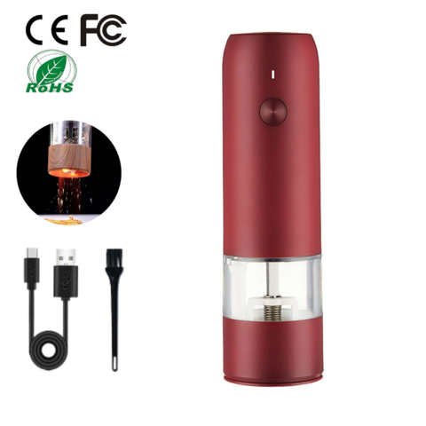 Juego de molinillo de sal y pimienta eléctrico de madera recargable por USB, molinillo de pimienta de madera