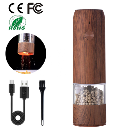 Juego de molinillo de sal y pimienta eléctrico de madera recargable por USB, molinillo de pimienta de madera