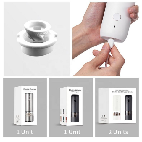 Juego de molinillo de sal y pimienta eléctrico de madera recargable por USB, molinillo de pimienta de madera