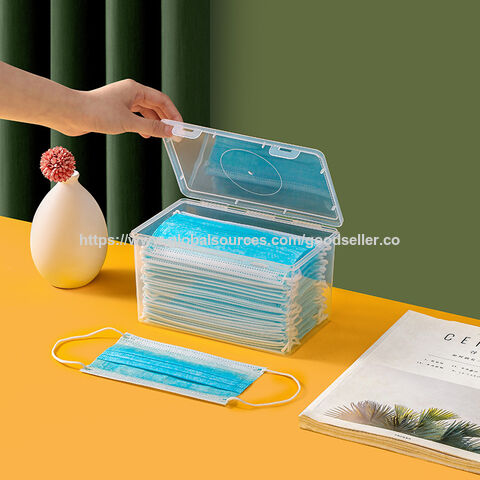 Caixa de armazenamento de plástico transparente portátil de grande capacidade para uso doméstico no atacado, caixa para máscaras